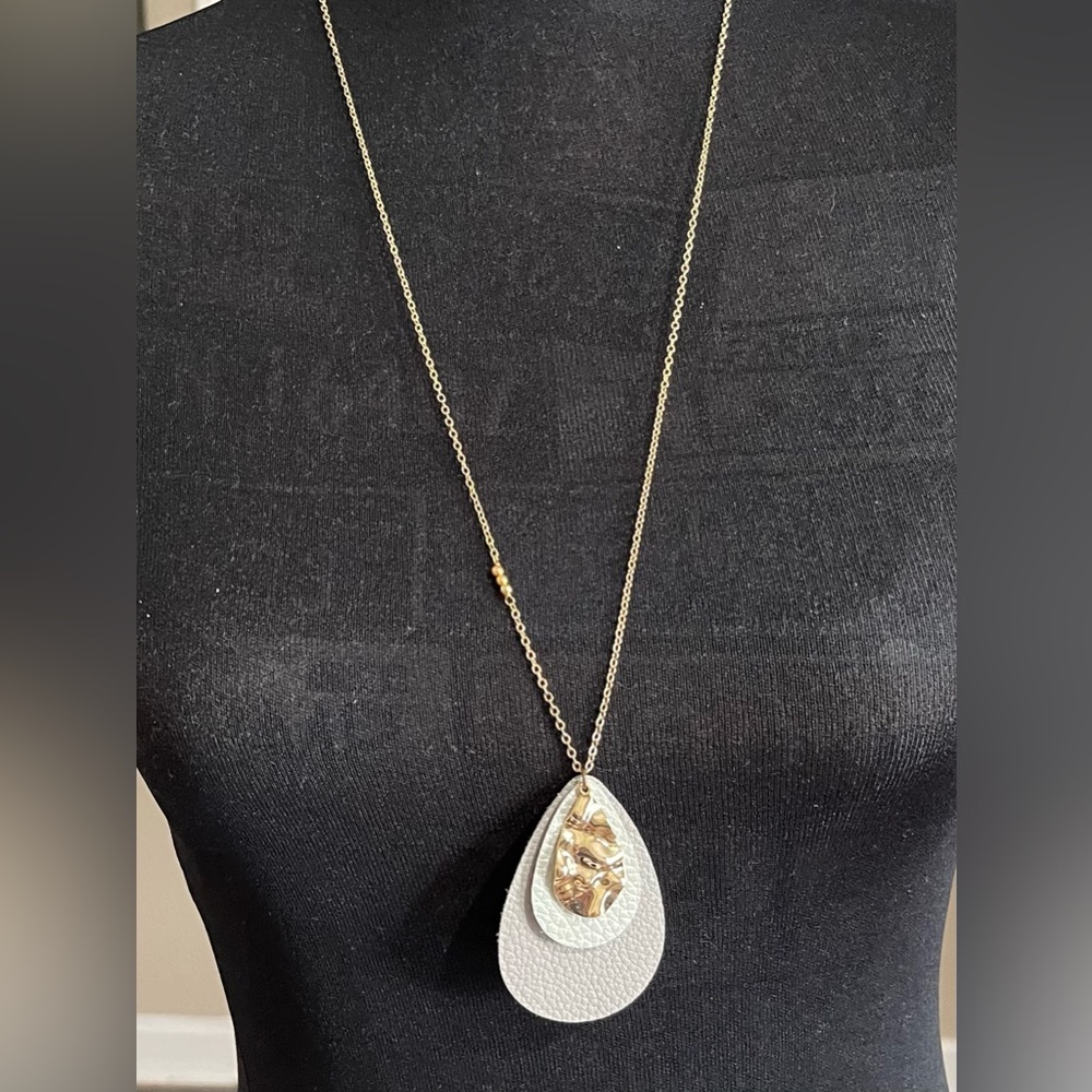 Elegant Gold Tone with Silver and Gold Pendant Necklace